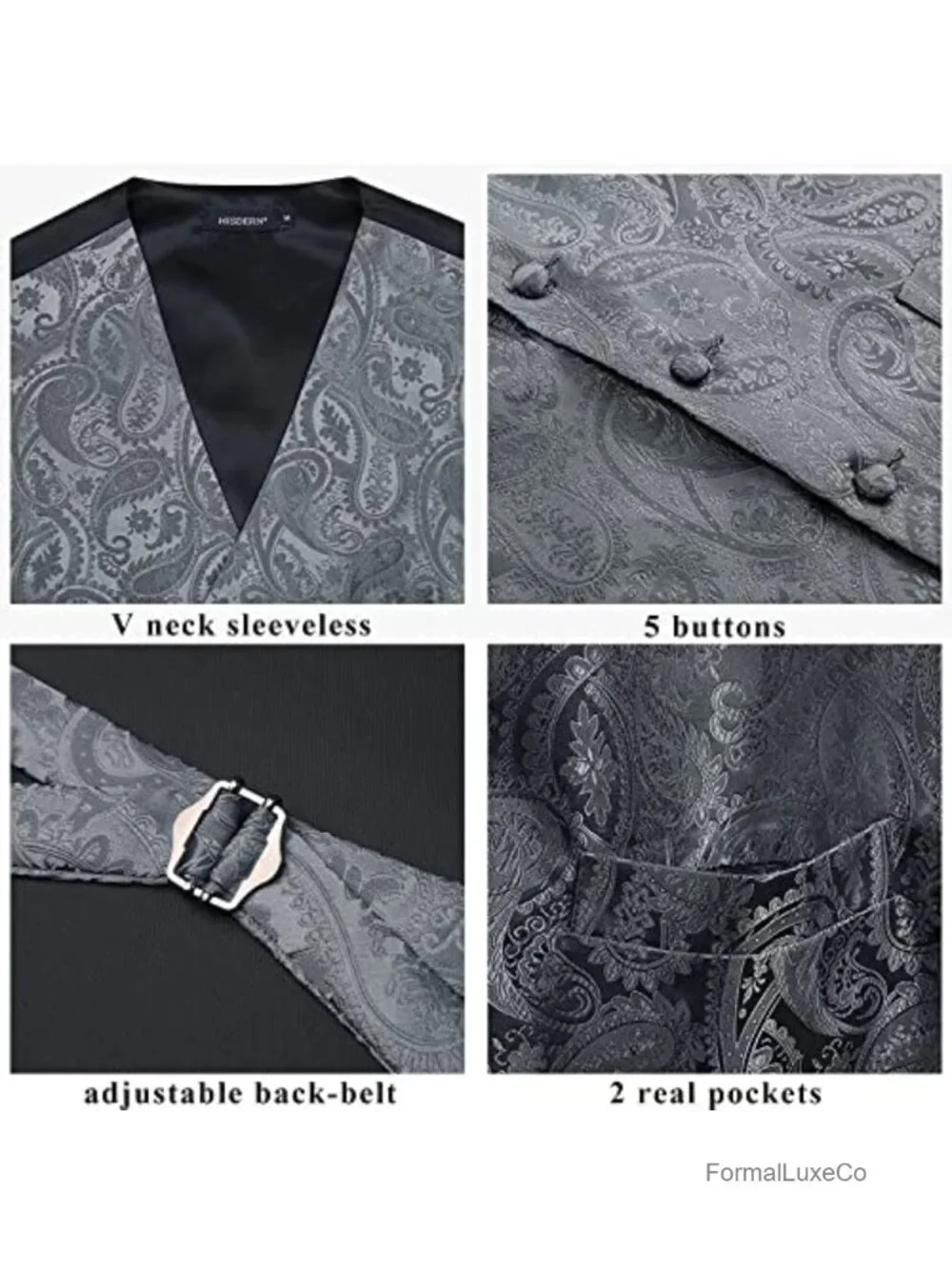 Men's 3pc Paisley Suit Vest Set with Tie & Pocket Square, V-Neck Waistcoat